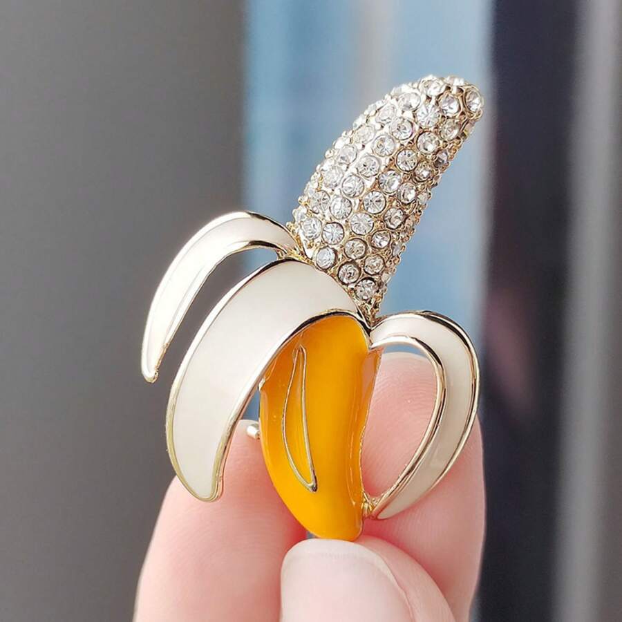 1 Peça Broche Criativo Estilo Coreano Com Design De Formato De Banana Fofa E Decorado Com Pedras, Para Roupas, Bolsas, Crachás, Etc.