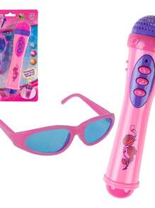 Microfone + Óculos Infantil Com Luz E Som Menina Pop Star - Multicolorido - Visão 1