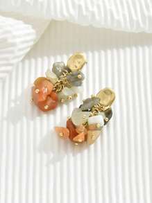 2pcs Retro European Style Countryside Vacation Rock Chips DIY Jewelry, Suitable For Women Daily Wear, Holiday Gift, Natural Stone Size Variation Is Normal - Colorful - View 4