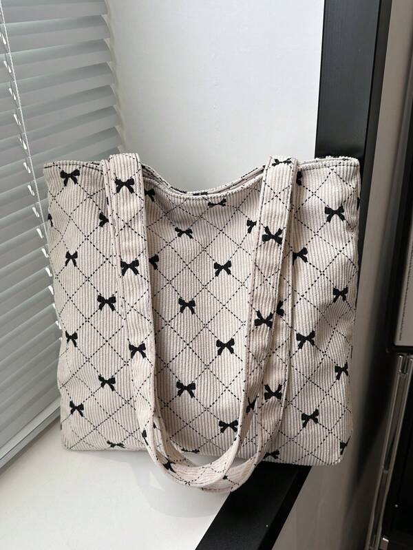 Nueva bolsa de mano de gran capacidad con patrón de lazo, bolso de hombro de moda, versátil y multifuncional para mujeres