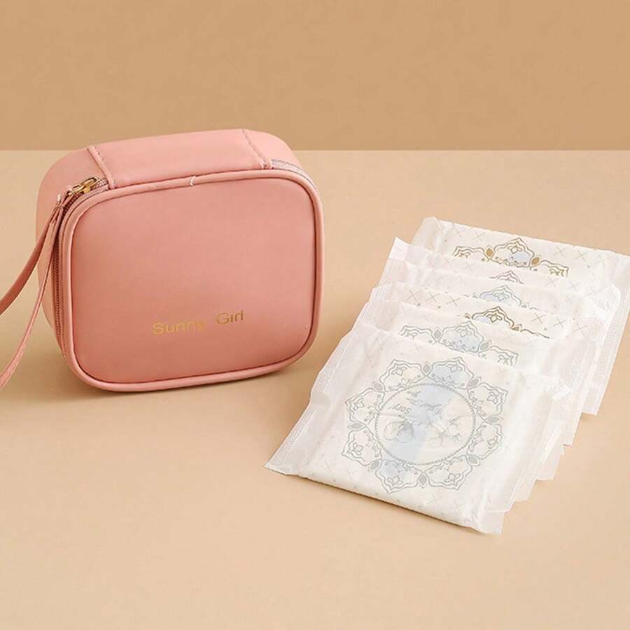 1個女性專用衛生巾收納袋,可攜帶且防水的女生或學生用月事巾包,月經用品收納袋 - 粉色 - 查看 1