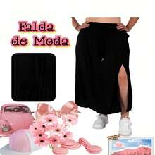 FALDA DE MODA LARGA CON ABERTURA EN LA PIERNA - Negro - Ver 1