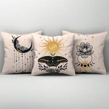 Kit Trio Capas de Almofadas Decorativas Fases da Lua Estampadas em Veludo Suede 45cm x 45cm - Decoração para Sala Sofá Quarto Escritório Astrologia Astros Espaço Constelação Universo Astronomia Estrelas Luas Moon Phases Signos Zodíaco Decorativas Modernas Luxuosas Toque Macio