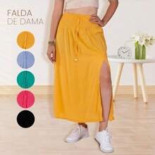 FALDA DE MODA LARGA CON ABERTURA EN LA PIERNA - Negro - Ver 2