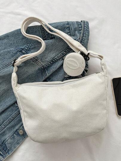 1pc Solid Color New Shoulder Bag, Women, Ins Style, Corduroy, School And Work Commute, Versatile, Large Capacity, Crossbody, Perfectly Matching With Fall Outfits Women