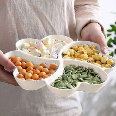 1pc/2pcs Appetizer Serving Platter, Unbreakable Chip & Dip Serving Divided Plates, 4-Compartment Heart-Shaped Serving Dish Tray For Nuts, Candy, Dried Fruit, Salads, Snack,Kitchen,Christmas Gift