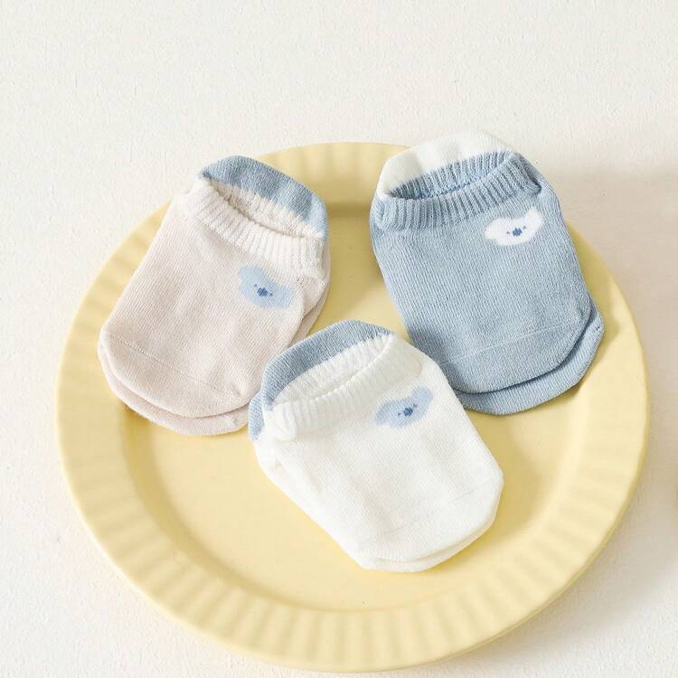 3pairs Baby Cartoon Print Anti-Slip Step Socks With Adhesive Sole - Blue - View 5