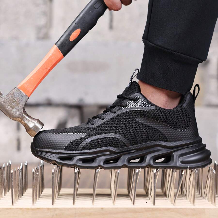 An toàn Giày dép Nam Thép Sau đó Không thể hủy diệt Bốn Thoải mái Siêu nhẹ Đế mềm Ngoài trời Xây dựng Làm việc Giày dép - màu đen - Xem 1