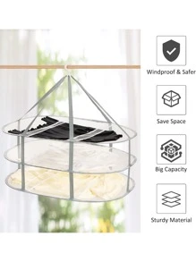 3-Tier Folded Mesh Clothes Hanging Dryer Sweater Drying Rack - White - View 4