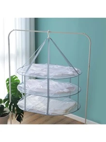 3-Tier Folded Mesh Clothes Hanging Dryer Sweater Drying Rack - White - View 1