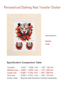 Diy Personalized Clothing Heat Transfer Stickers With 1 Large & 2 Small Cool Ferocious Tiger Head Patterns For T-Shirts - Color - View 2