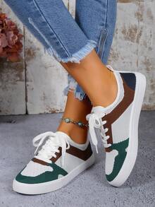 Của phụ nữ Phong cách Anh quốc Lace-up Chất vải Giày thể thao , Chóp giầy tròn Cắt thấp Bằng phẳng Giày trượt băng , Đúng mốt Thoáng khí Chống trượt Điền kinh Giải trí Sinh viên Giày dép - Nhiều màu - Xem 4