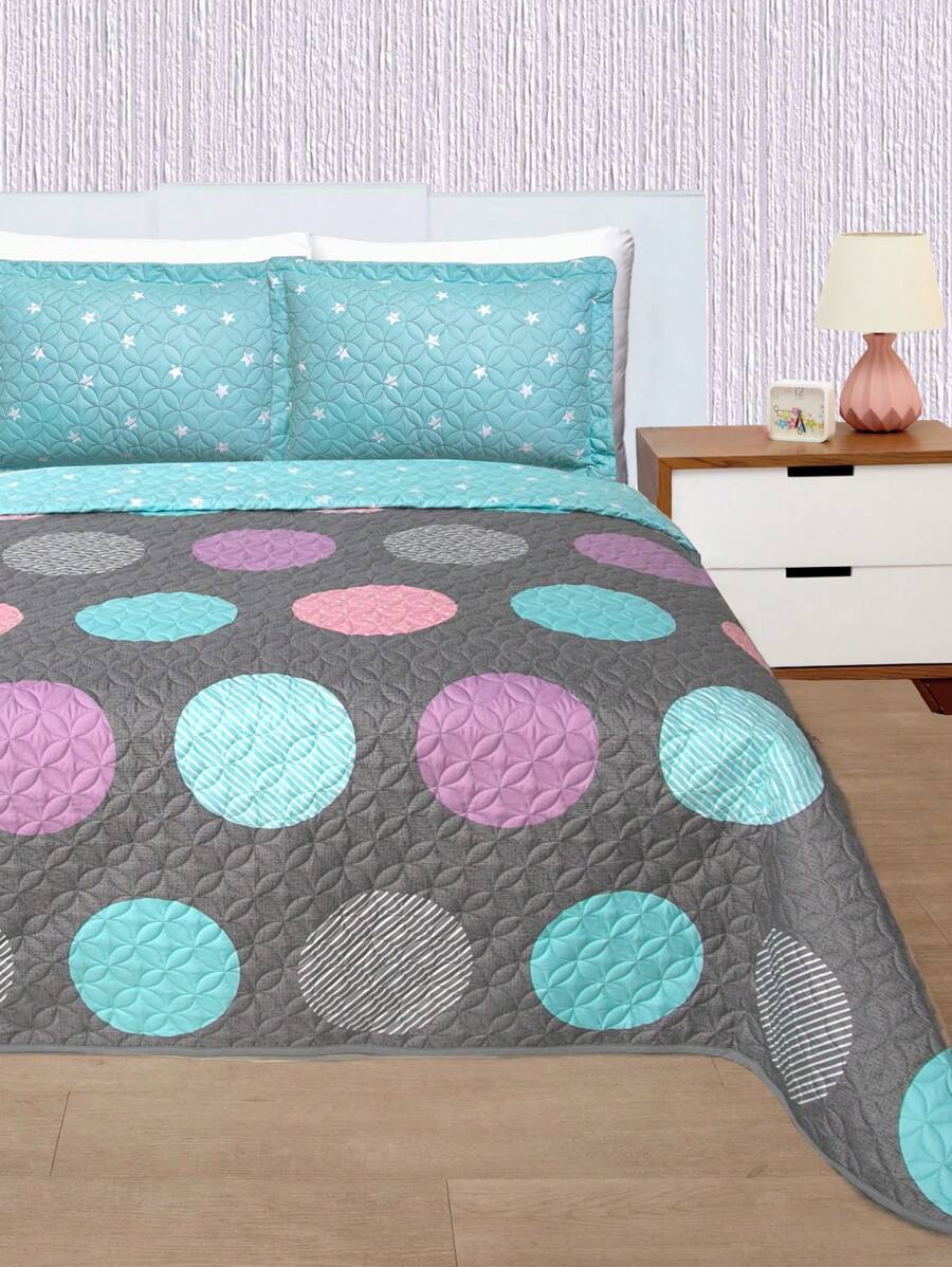 Home Elephant Edredón Ligero Matrimonial Gris Círculos Dos Vistas Magic - Gris - Ver 1