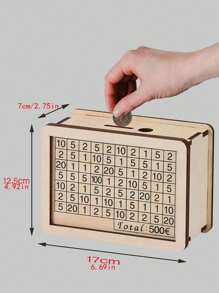 1 pieza Caja de ahorro de dinero de madera creativa con tabla de plan de ahorro, hucha, bote de monedas, regalo adecuado, organizador de almacenamiento doméstico para dormitorio, escritorio, hogar, regalo de cumpleaños para dormitorio - Beis - Ver 6
