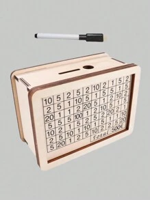 1 pieza Caja de ahorro de dinero de madera creativa con tabla de plan de ahorro, hucha, bote de monedas, regalo adecuado, organizador de almacenamiento doméstico para dormitorio, escritorio, hogar, regalo de cumpleaños para dormitorio - Beis - Ver 4