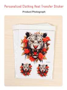 Diy Personalized Clothing Heat Transfer Stickers With 1 Large & 2 Small Cool Ferocious Tiger Head Patterns For T-Shirts - Color - View 5