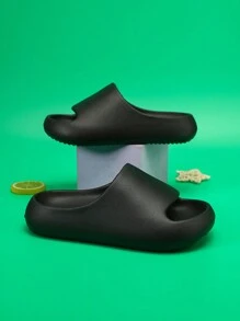 兒童男女通用的易穿拖鞋,帶有防滑軟底,適合室內和室外活動 - 黑色 - 查看 11