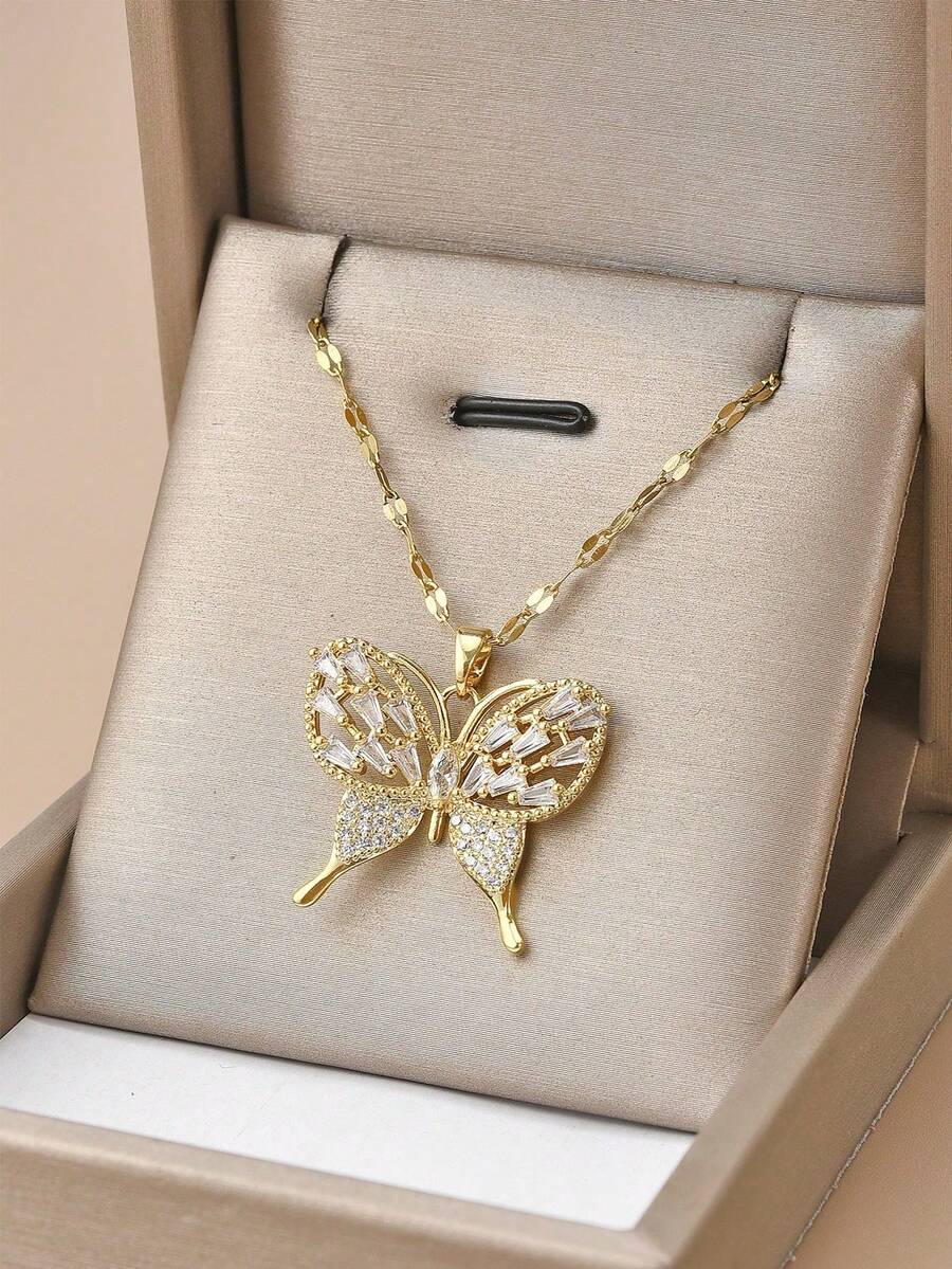 1 Miếng Rhinestone đầy đủ Trang trí Bướm Vòng cổ bằng thép không gỉ Đối với phụ nữ , Tuyệt đẹp Lễ hội Phụ kiện - Vàng - Xem 1