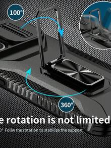 1入組黑色CD紋車用磁吸座，360度旋轉支架，全覆蓋鏡片和矽膠緩衝手機殼，配有指環和滑動蓋，適用於蘋果和三星機型 - 黑色 - 查看 6