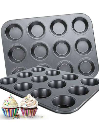 1 pieza molde para muffins, moldes para magdalenas, bandeja antiadherente de acero inoxidable para hornear mini magdalenas, tartas de magdalenas, fácil liberación y limpieza, duradero, negro