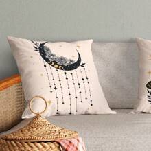 Kit Trio Capas de Almofadas Decorativas Fases da Lua Estampadas em Veludo Suede 45cm x 45cm - Decoração para Sala Sofá Quarto Escritório Astrologia Astros Espaço Constelação Universo Astronomia Estrelas Luas Moon Phases Signos Zodíaco Decorativas Modernas Luxuosas Toque Macio