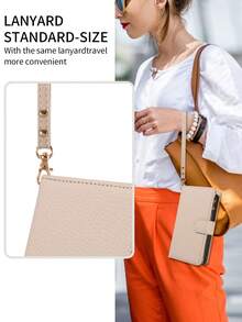 1 chiếc bao da điện thoại có nhiều khe cắm thẻ, bao da đựng thẻ đa chức năng tương thích với iPhone 16 Pro - Màu be - Xem 3