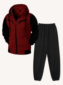 Men Zip-Up Hoodies - 酒紅色 - 查看 1