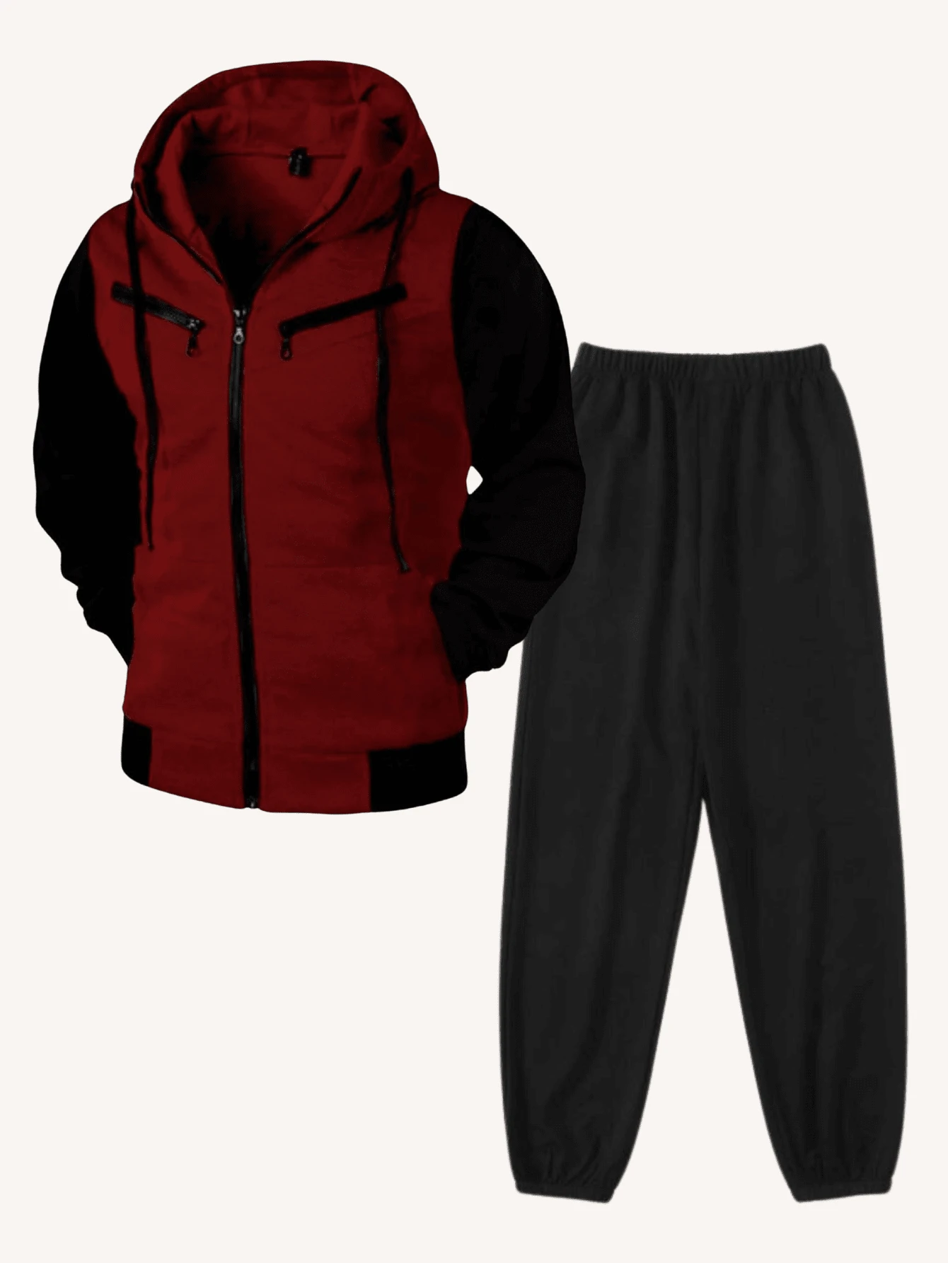 Men Zip-Up Hoodies - 酒紅色 - 查看 1