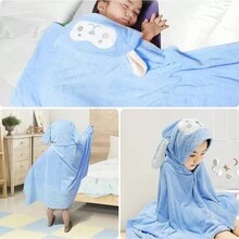 Kids Coral Fleece Hooded Bath Towel - Blue - View 5