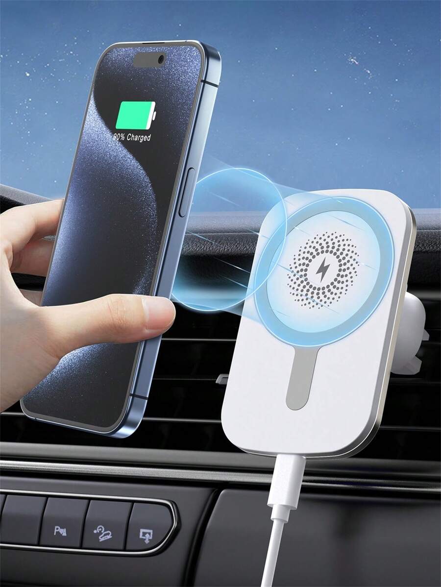 15w Car Wireless Charger Compatible With Iphone 12/13/14/15 Series For Fast Charging - White - View 1