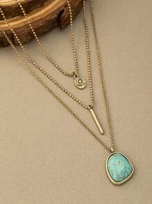 1pc Vintage Bohemian Style Multi-Layer Turquoise Necklace