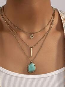 1pc Vintage Bohemian Style Multi-Layer Turquoise Necklace