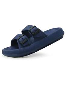 WOMEN'S FASHION FLIP FLOPS, MEN'S UNISEX EVA SANDALS With Thick Platform Non-Slip Sole Unisex SLIPPER, Adjustable Clasp Quick Drying. - Navy Blue - View 1