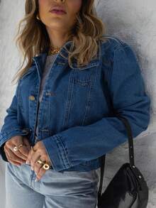 Women Denim Jackets & Coats - 深色水洗藍 - 查看 5