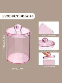 4 Pcs Holder Dispenser For Cleaning Stick, Round Pad, Dental Floss Pick - 10 Oz Clear Plastic Jar Set For Bathroom Organization, Dressing Table Makeup Container In Pink