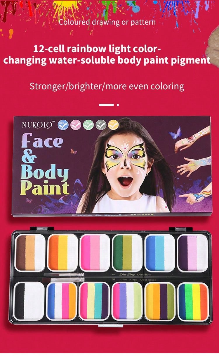 12 Grids 60 Colors Rainbow Painting Palette WaterBased Body Painting