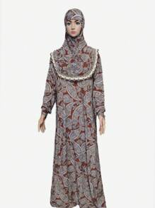 Boho 3xl Loose Fit Long Hooded Robe With Flower Pattern, Lace Border, Suitable For Occasions, Daily Wear, Sports; Also Can Be Used As Head Wrap - Multicolor - View 15