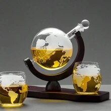 1pc Earth-Shaped Glass Decanter Wine Dispenser With Wooden Holder Set - Transparent - View 9
