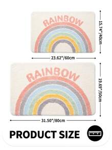 1 件植绒涤纶彩虹图案简约卡通风格柔软、吸水、防滑 TPR 底部易于清洁可机洗浴垫，适用于水槽、浴缸、卫生间、浴室地板、厚实蓬松的入口装饰浴室厨房装饰 - 彩色 - 查看 3