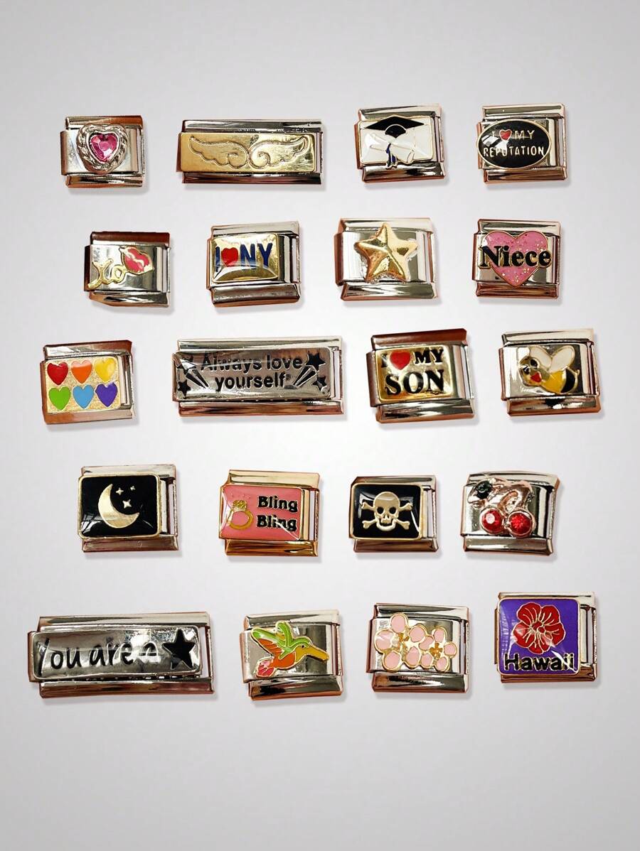 2024顆頂級時尚9mm寬不銹鋼珠帶1隻天使翅膀和心形吊飾,學習英語diy意大利魅力手鍊珠寶製作用品