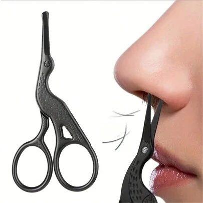 Round Tip Stainless Steel Nose Hair Scissors, 1pc Crane-Shape Beauty Scissors For Eyebrow, Nose, Beard, Ear Hair, Stainless Steel Eyebrow Scissors, Unisex Professional Facial Hair Scissors