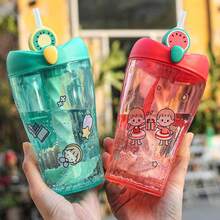 TERMOS KAWAII CON DIBUJOS DE FRUTAS, TAZA MEZCLADORA DE PAJITA - Naranja - Ver 5