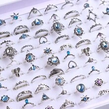 30pcs/Pack Vintage Fashionable Alloy Ring Set With Leaf/Lotus/Elephant Design, Random Style In A Blind Bag