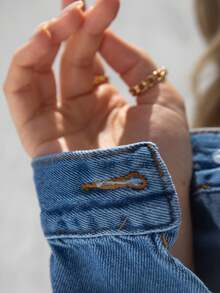 Women Denim Jackets & Coats - 深色水洗藍 - 查看 8