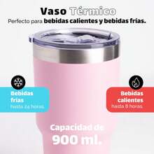 Termos para Agua - Termo Tumbler Rosa Claro | Vaso Termico 30oz - 900ml | Vasos de Acero Inoxidable - Termos para Cafe - Mantiene la Temperatura | Regalos Para Mujer - Regalos para Hombre - Rosa - Ver 3