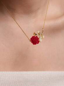 1 pieza Collar de Cadena de Clavícula con Flor de Rosa de Acero de Titanio Rojo, Diseño Delicado y Único con Sensación de Alta Gama para San Valentín