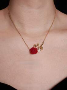 1 pieza Collar de Cadena de Clavícula con Flor de Rosa de Acero de Titanio Rojo, Diseño Delicado y Único con Sensación de Alta Gama para San Valentín