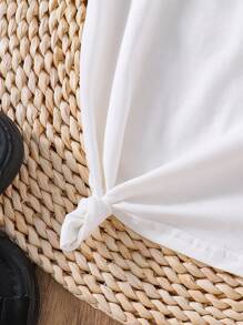 T-shirt z krótkim rękawem i nadrukiem dla młodej dziewczyny z kreskówkowym wzorem bąbelkowym - Biały - Zobacz 4