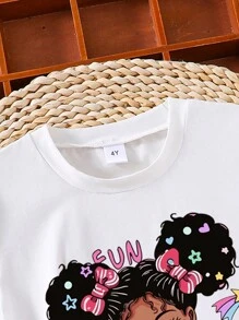 T-shirt z krótkim rękawem i nadrukiem dla młodej dziewczyny z kreskówkowym wzorem bąbelkowym - Biały - Zobacz 3