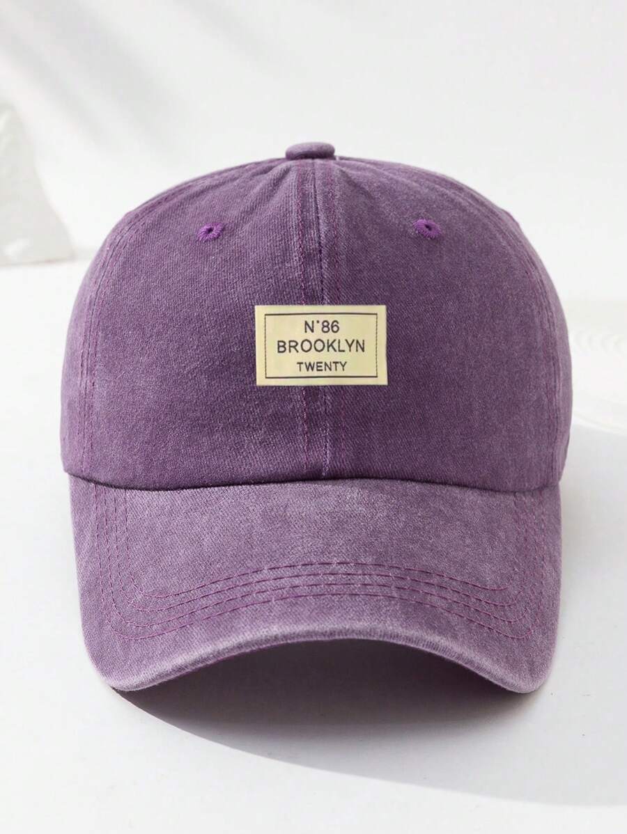 1pc Unisex Purple Fashionable Baseball Cap With Adjustable Cloth Strap And Washed Finish For Outdoor Activities Street - Purple - View 1